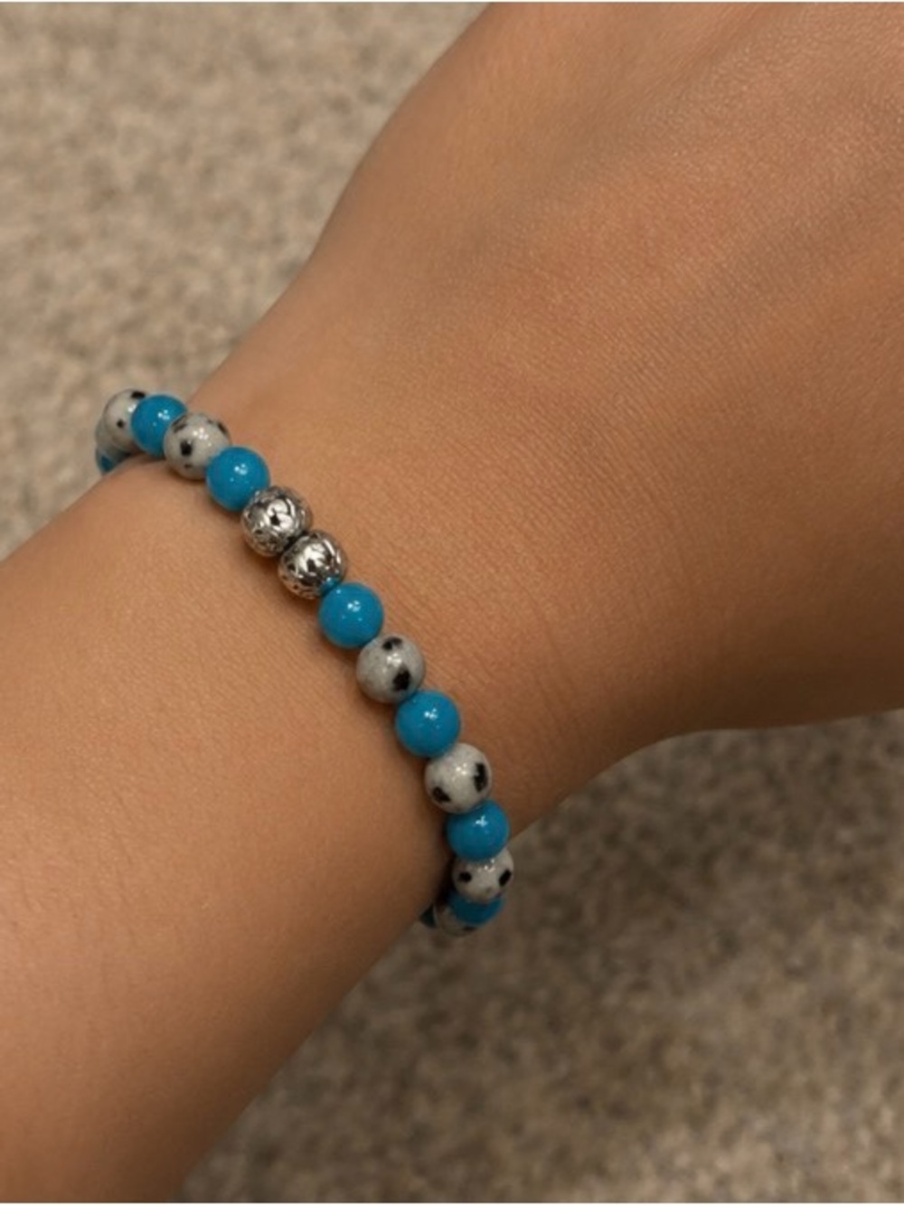 Blue Amazonite and  Kiwi stone Stretch Bracelet